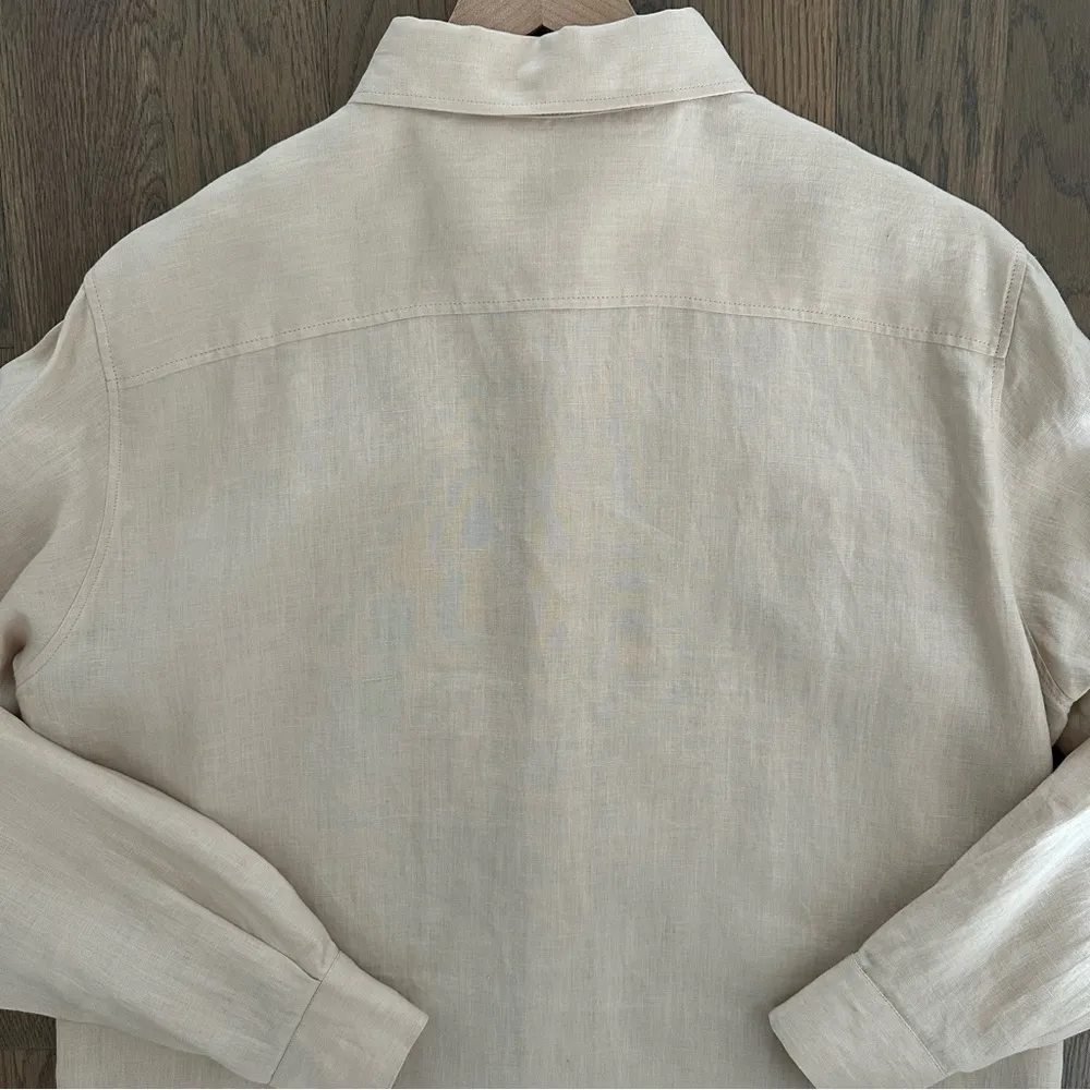 Max Mara 100% Linen Button Front Long Sleeve Classic Blouse Tan US 12 / Large - Image 8