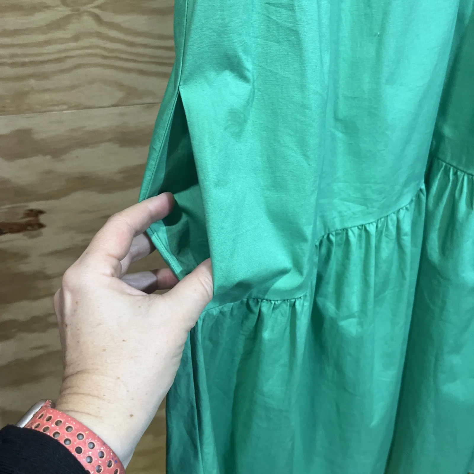 Donna Morgan Babydoll Tiered Midi Dress Sz 12 Green Cottagecore Ruffle Coquette - Image 6