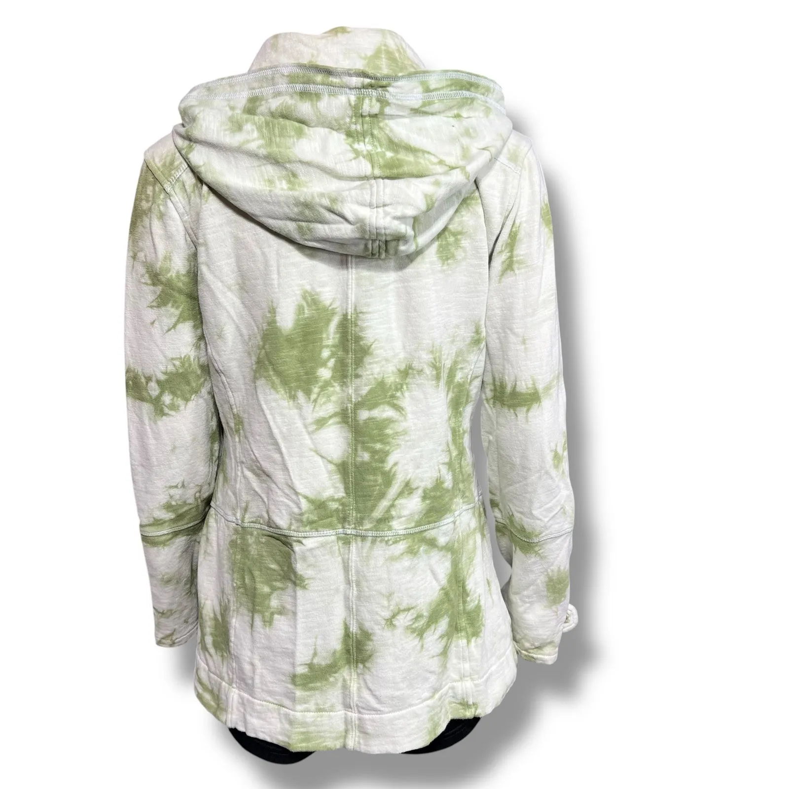Hurley Womens Lightweight Jacket Hooded Double Breasted Tie Dye Green Gray Med - Image 3