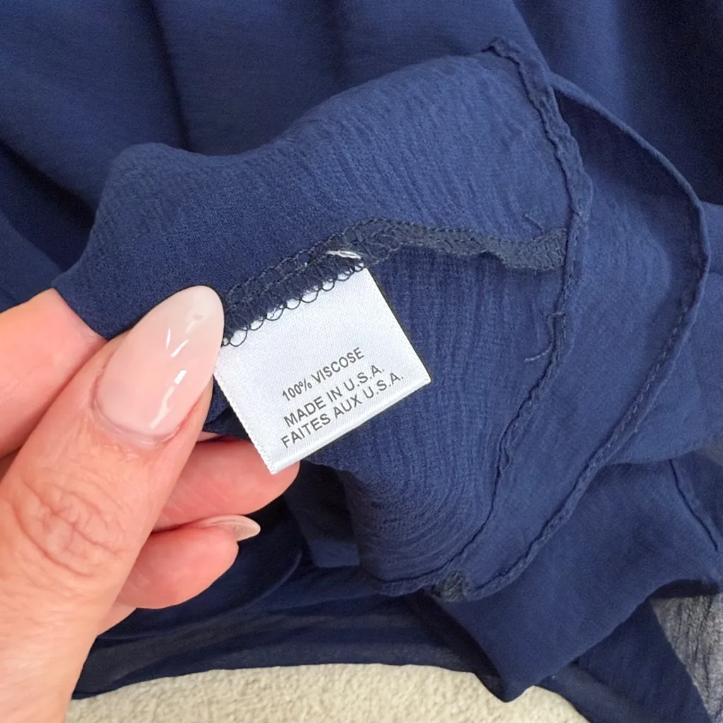 Misa Los Angeles Long Sleeve Ruffle Navy Blouse Top Tassels Size Small - Image 12