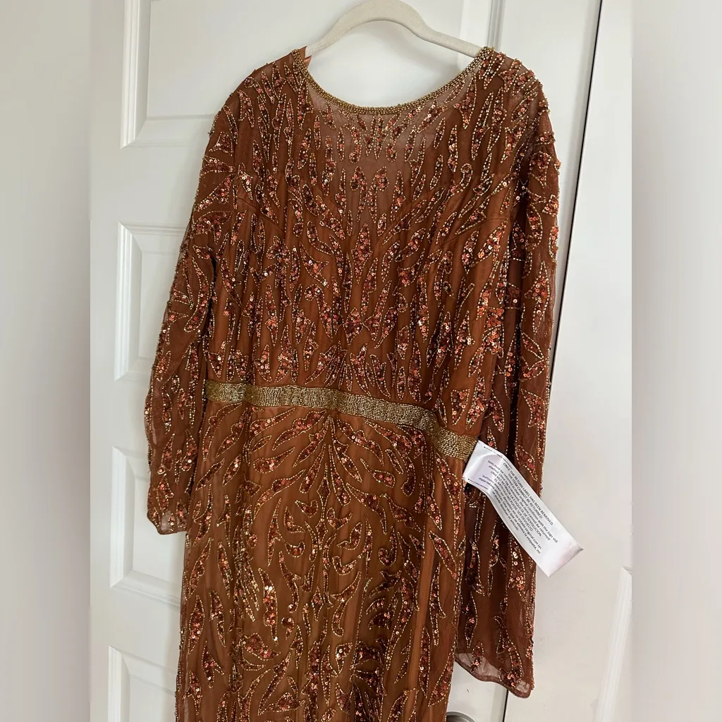 Mac Duggal‎ Embellished Long Sleeve High Neck Midi Dress Copper size 22W NWT - Image 5