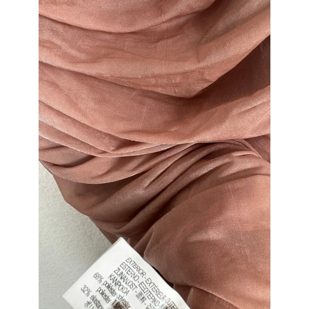 Zara Fitted Asymmetric Draped Organza Dress Medium One Sleeve Ruched Cocktail - Image 7