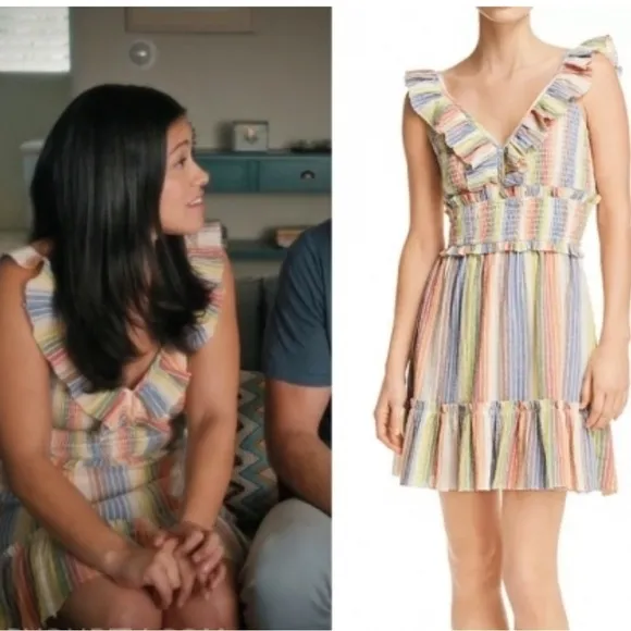 SAYLOR Alma Multicolor Striped Ruffled V-neck Sz L - Image 2