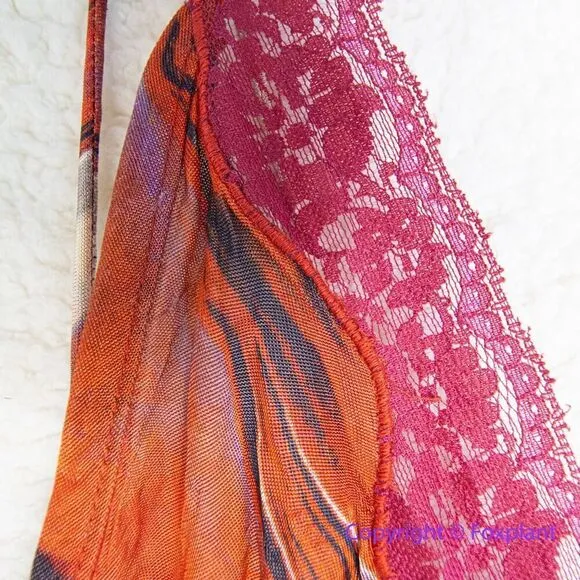 New! Free People Siren Maxi Top‎ Lace Trim Straps Slit Marble Red Purple Gray, M - Image 8