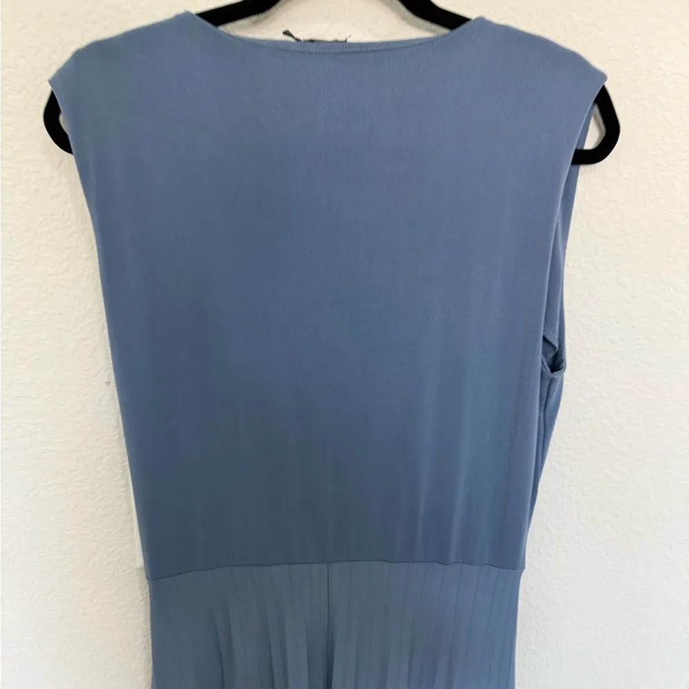 ASOS Dusty Blue Pleated Sleeveless Surplice V-Neck Midi Dress 12 - Image 5