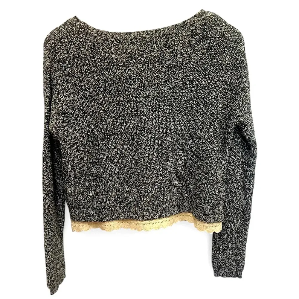 for Anthropologie Black Ribbed Knit Lace Trim Sweater Size Small - Image 2