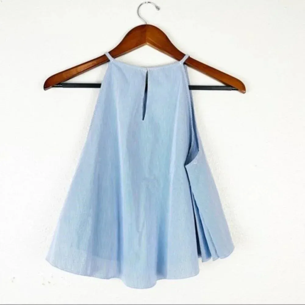 ZARA BASIC Blue Striped Flowy Crop Top‎ Halter Neck Small - Image 6