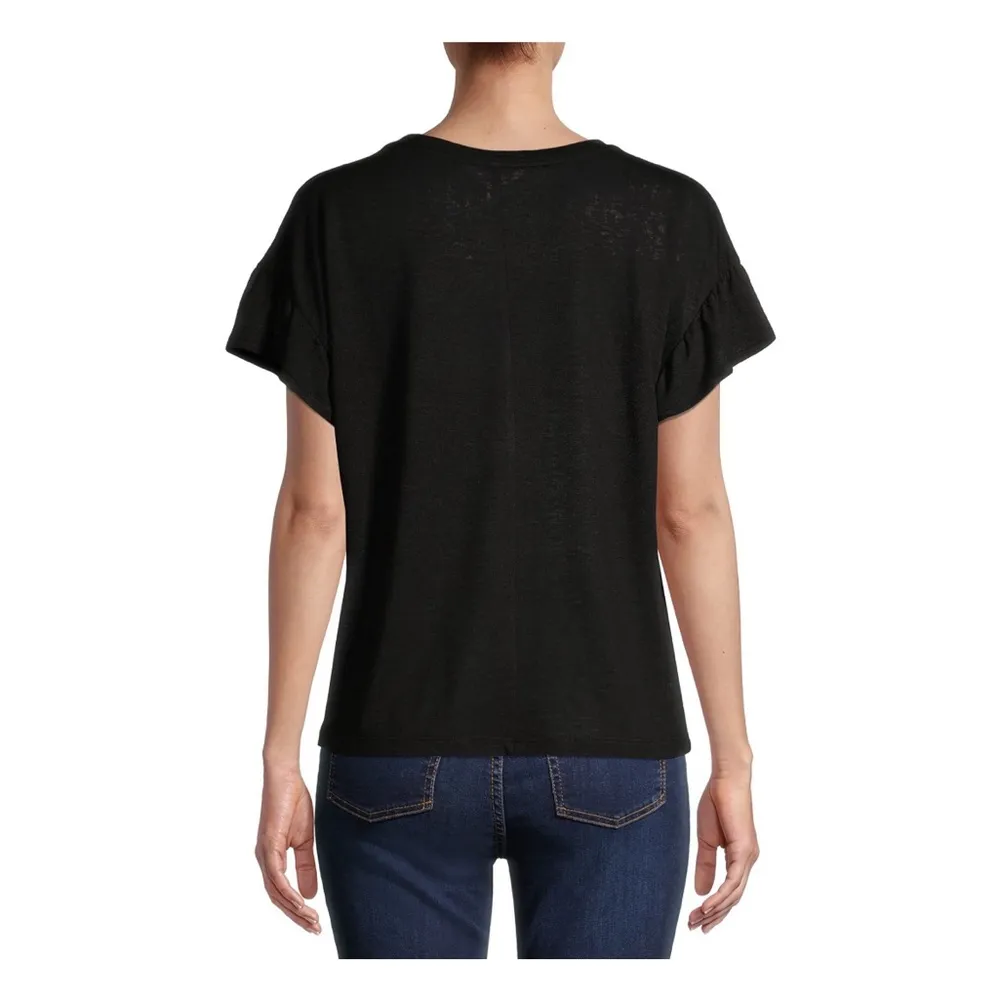 Nwt Time and Tru Women's Flutter Sleeve Top Size Small 4-6 black shirt sleeve - Image 8