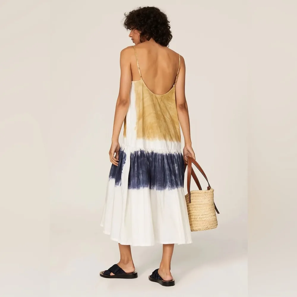 Sea New York Tie Tandi Block Dye Dress Dye MIDI Blue Tan Size 10 - Image 2