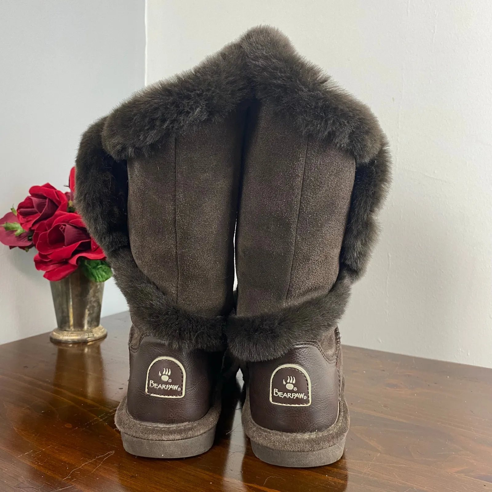 Bearpaw Sheilah Boots Brown Suede Faux Fur Trim Size 6 Women's Winter - Image 5