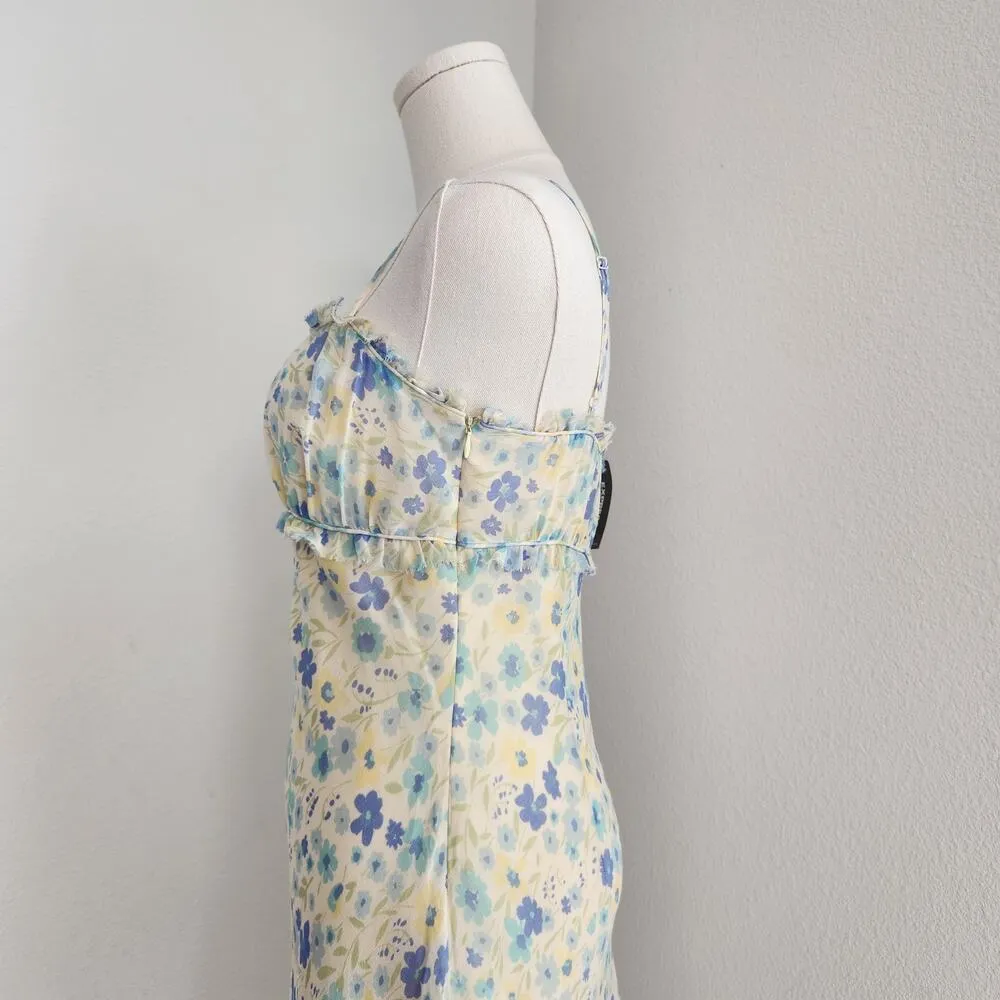 Vintage Express Pastel Blue Yellow Silk Midi Dress XS - Image 5