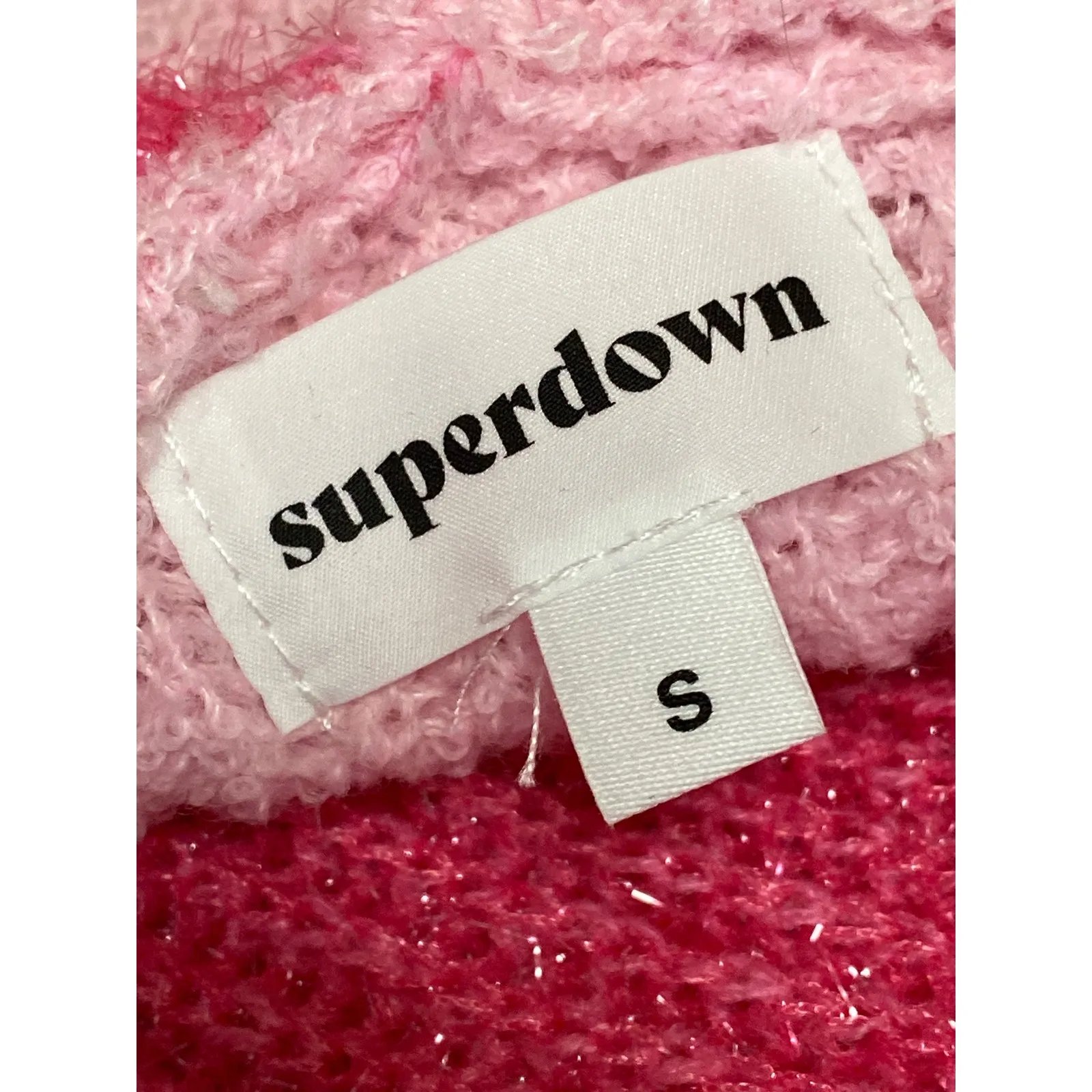 Superdown Women's Pink Ribbed Knit Faux Wrap Long Sleeve Sweater Top Size S - Image 3