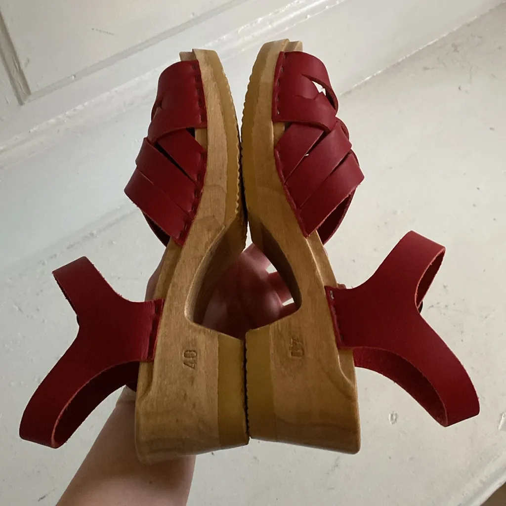 No.6 Clog Sandals Size 40 Deep Red Open Toe Ankle Strap 3" Platform Heel - Image 14