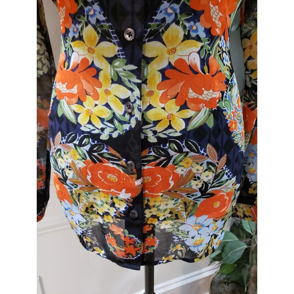 Cabi Womens Black Floral 100% Polyester Collared Long Sleeve Button Down Shirt S - Image 3