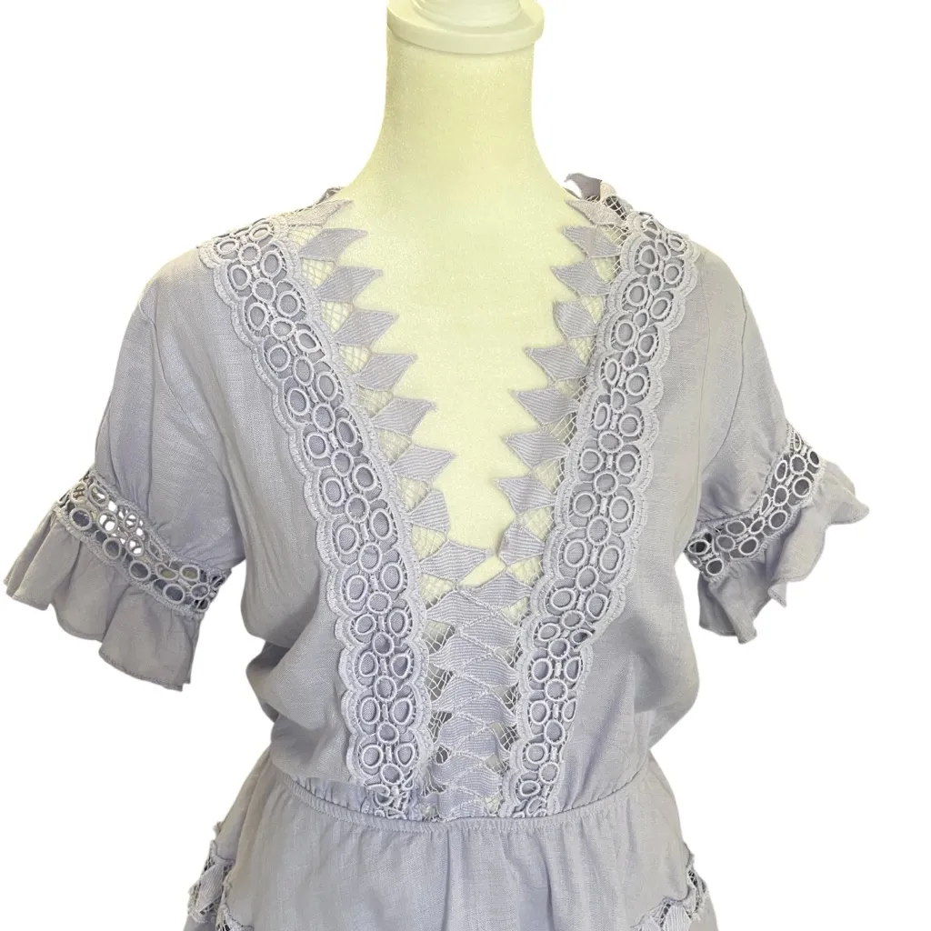 Peixoto Ora Dress Dusty Lavender Eyelet Lace Trim Mini Small Purple - Image 4