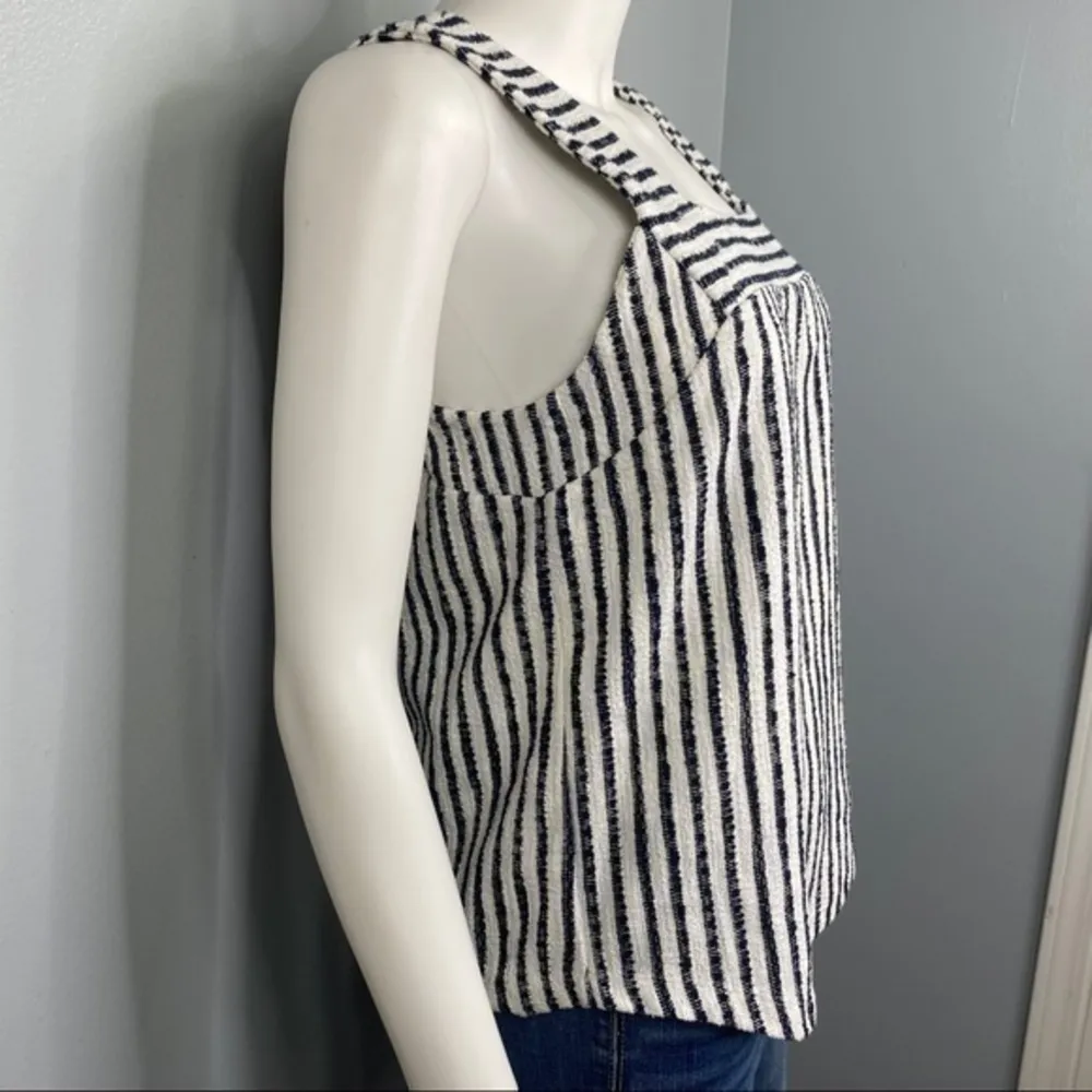 Lucky Brand Blue White Striped Textured Tweed Tank Top Small Coastal Boho - Image 3