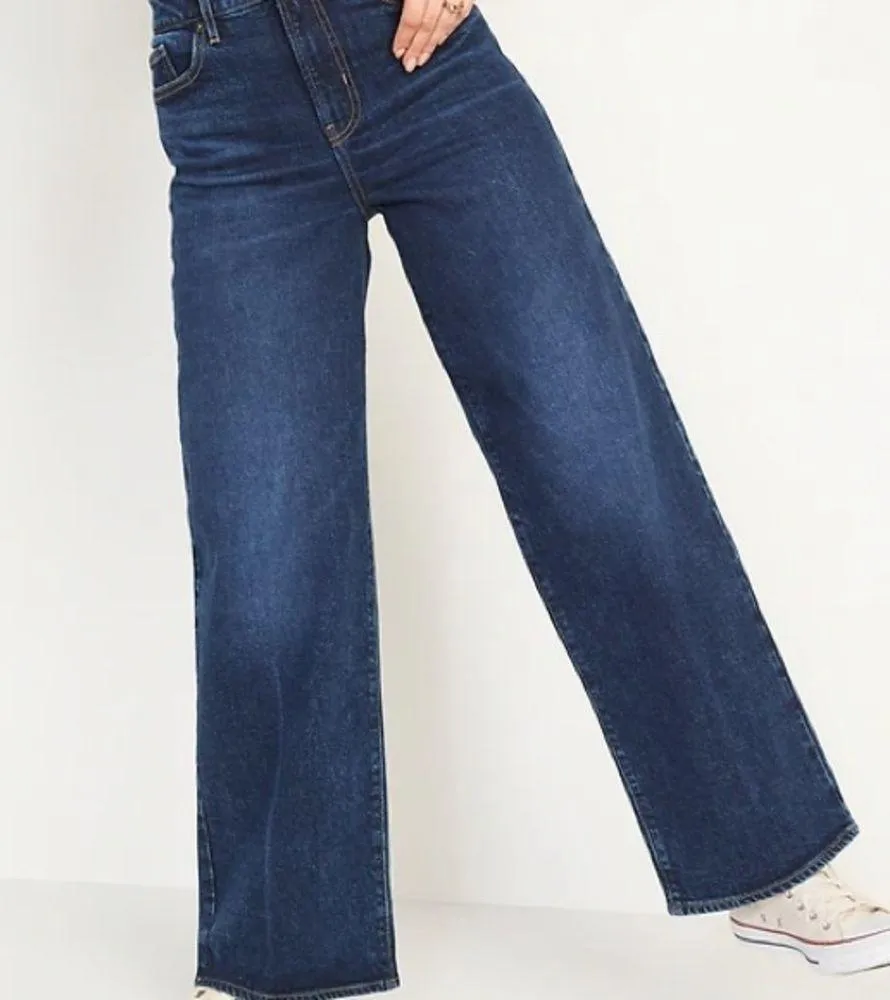 Gap Dark Denim Wide-Leg Trousers Super High Rise Jeans Size 33 - Image 8