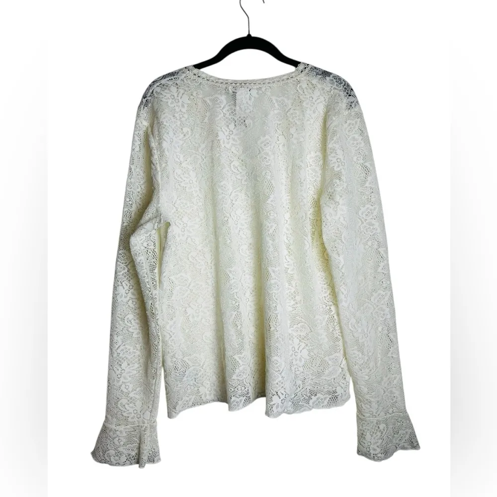 Vintage Crochet Lace Babydoll Top Fairy Grunge Bell Sleeve Festival Boho XL - Image 7