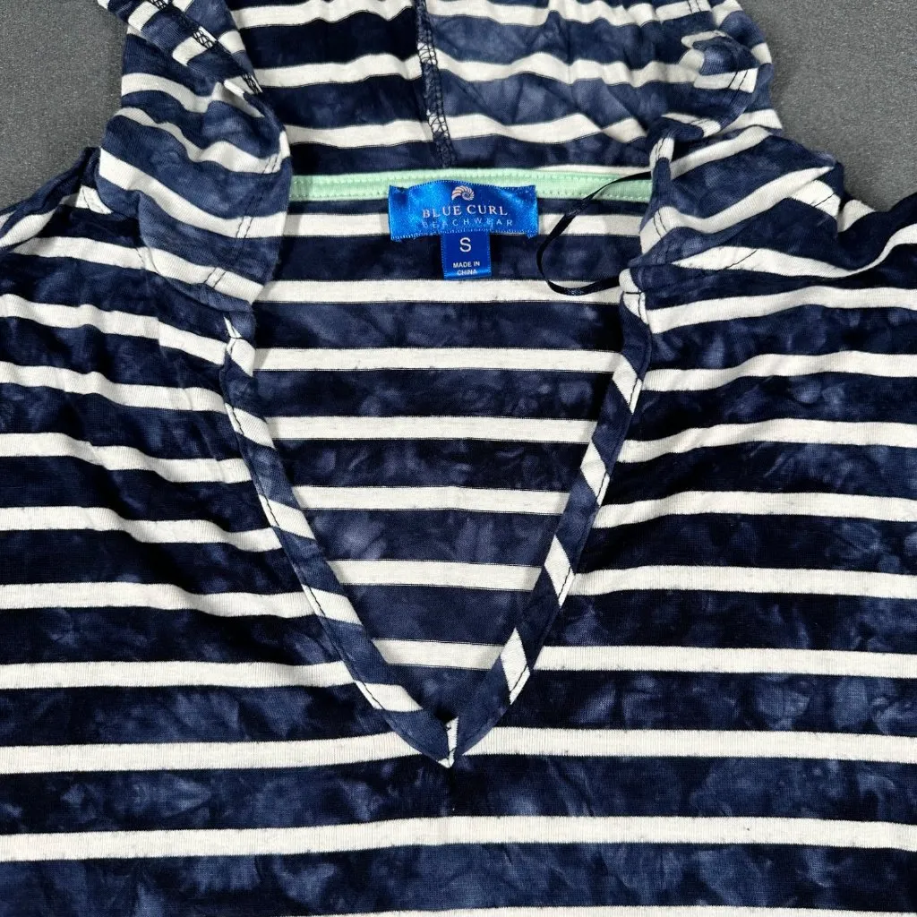 Blue Curl Beachwear‎ Womens Small Blue White Stripe Hooded Swimsuit Cover-up - Image 3