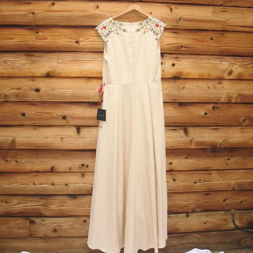 Mac Duggal 26540 Ieena Beaded Cap Sleeve V Neck A Line Gown Dress Cream Size 4 - Image 11