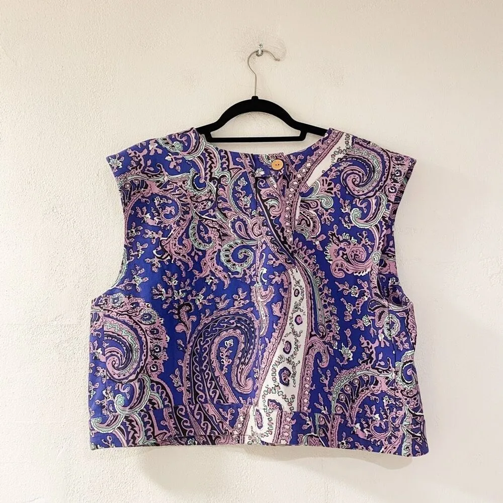 NEW Julia Amory Slim Cotton Top in Palm Beach Paisley Purple XL - Image 3
