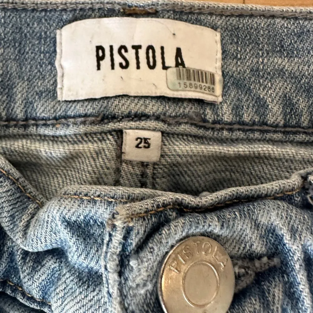 Pistola Straight Split Hem Jeans SIZE 25 High Rise Distress Denim Designer $168 - Image 11
