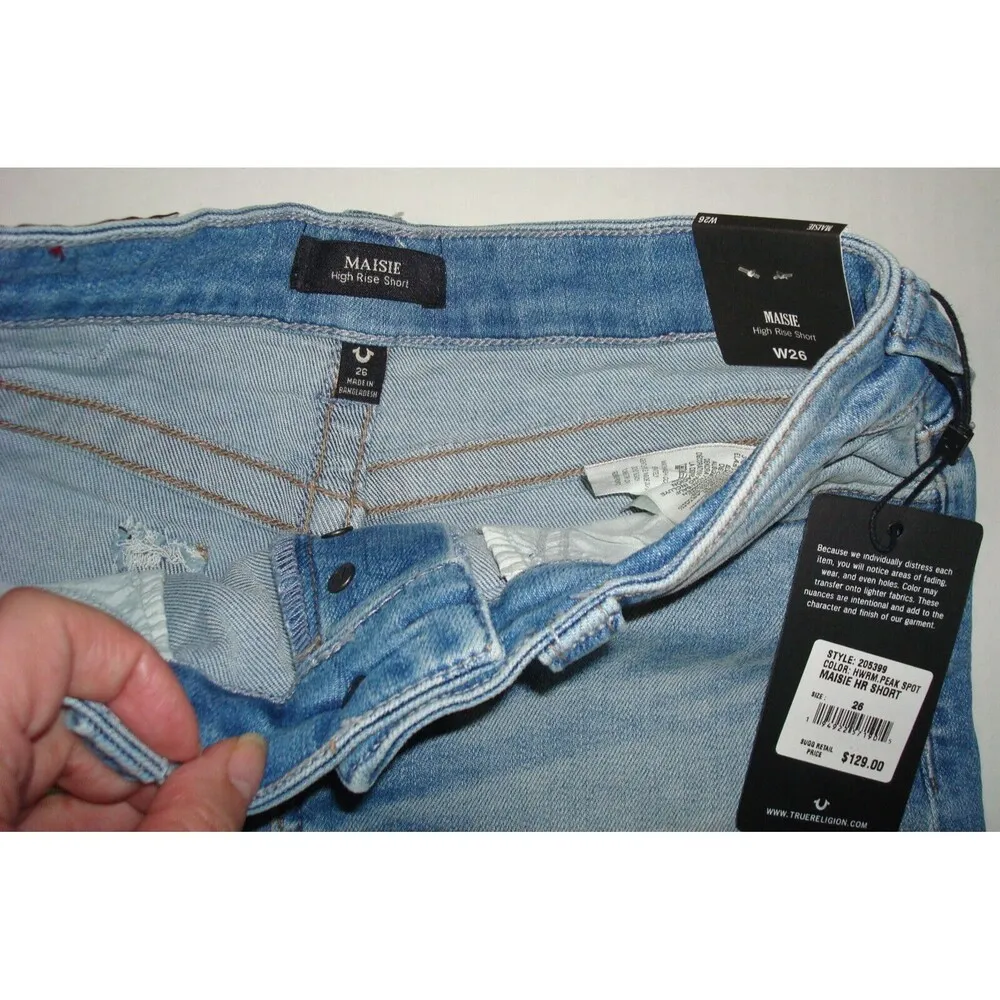 NWT New Womens True Religion $129 Denim Jean Shorts 26 Maisie High Rise Cutoff - Image 2