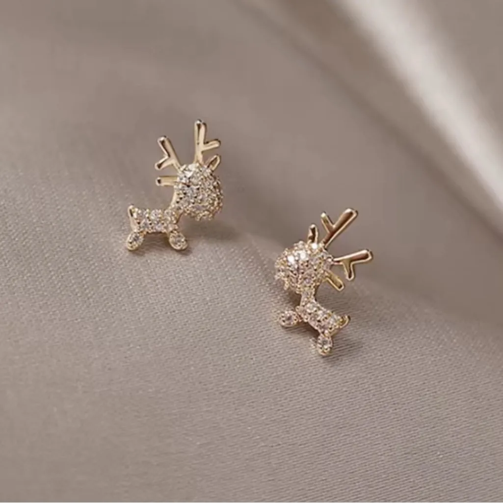 Gold Reindeer Stud Earrings - Image 3