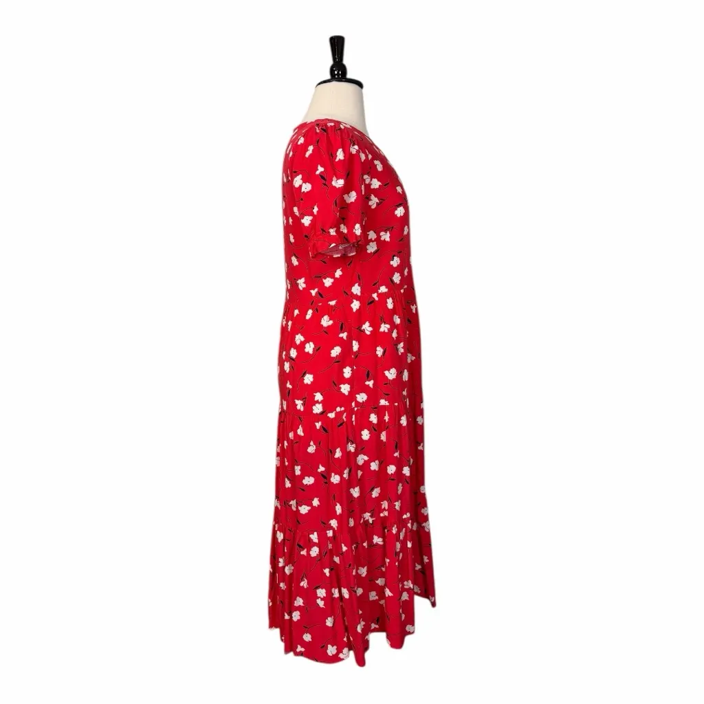 J.Crew Midi Dress Short Puff Sleeve Tiered Red Floral Women’s Size XL New NWT - Image 4