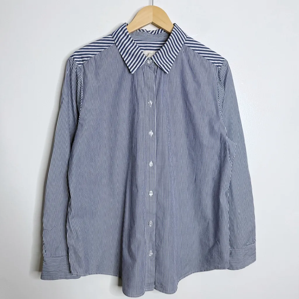 Chico's Mixed Stripe Button-Down Shirt Blue And White Size Large Chico's Size 2‎ - Image 3