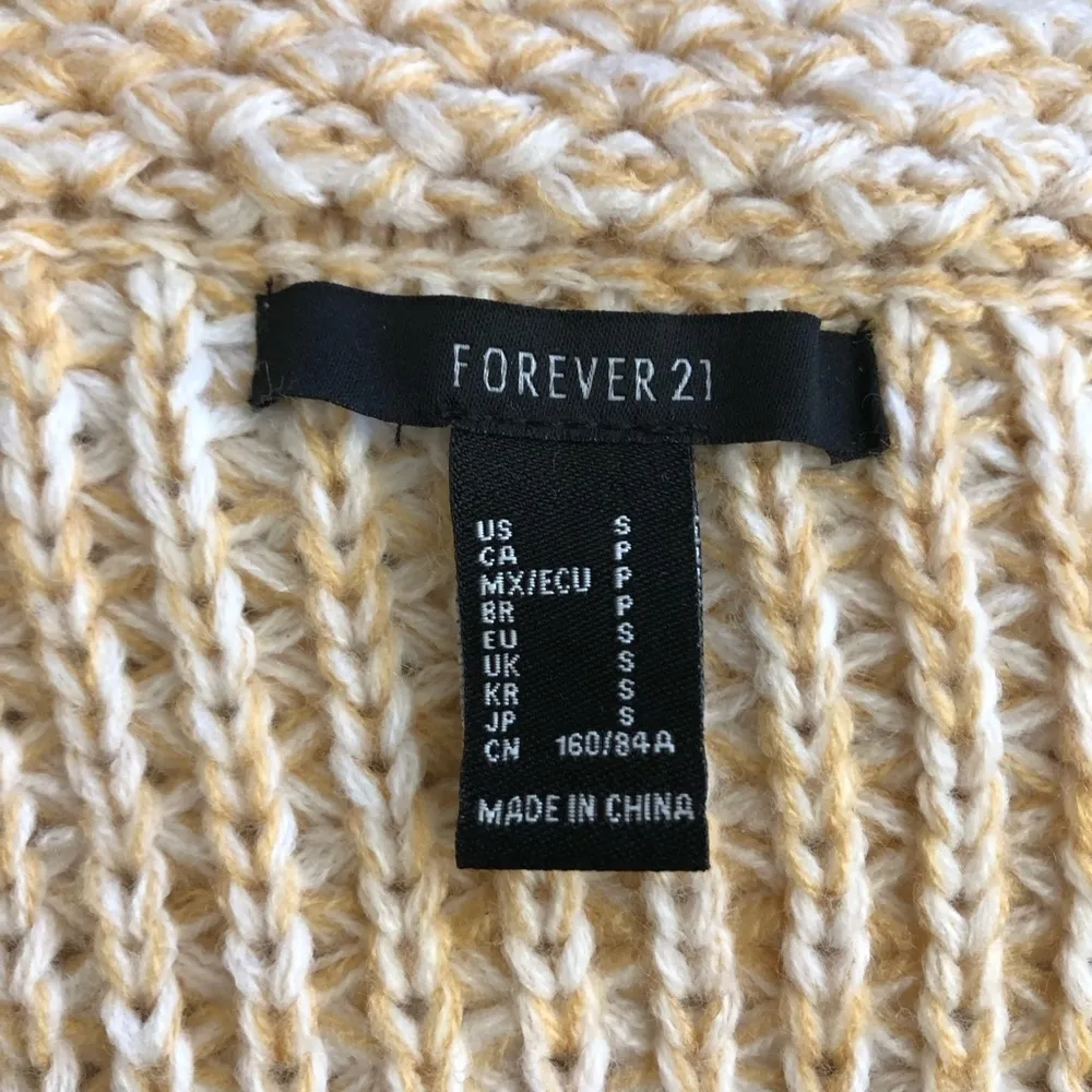 Vintage Y2K Forever 21 Long Coat Cable Knit Deep Pockets Cream/Yellow sz S - Image 11