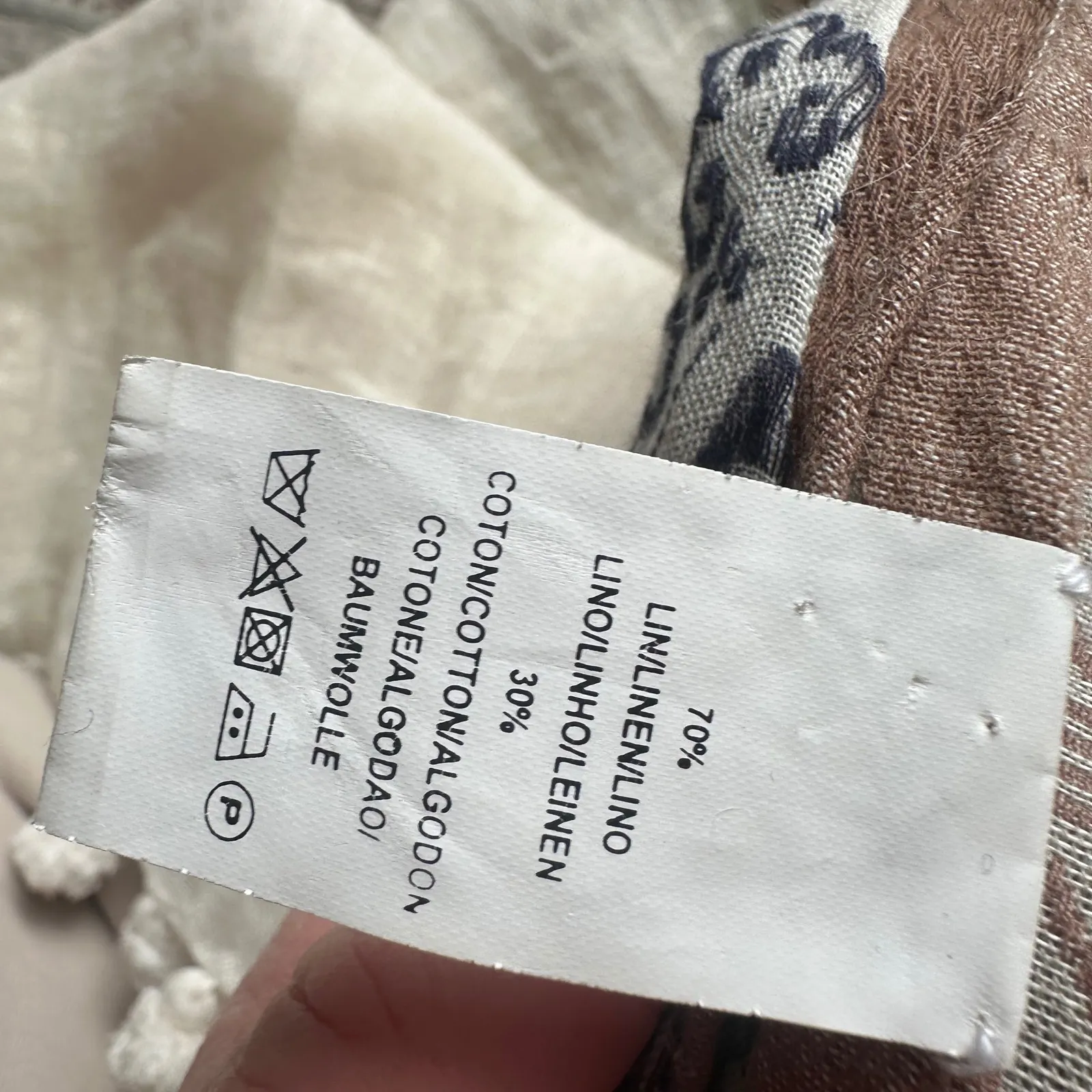 Linen Blend Cotton Scarf Boho Tribal Tassel Fringe Shawl Designed in France Tan - Image 3