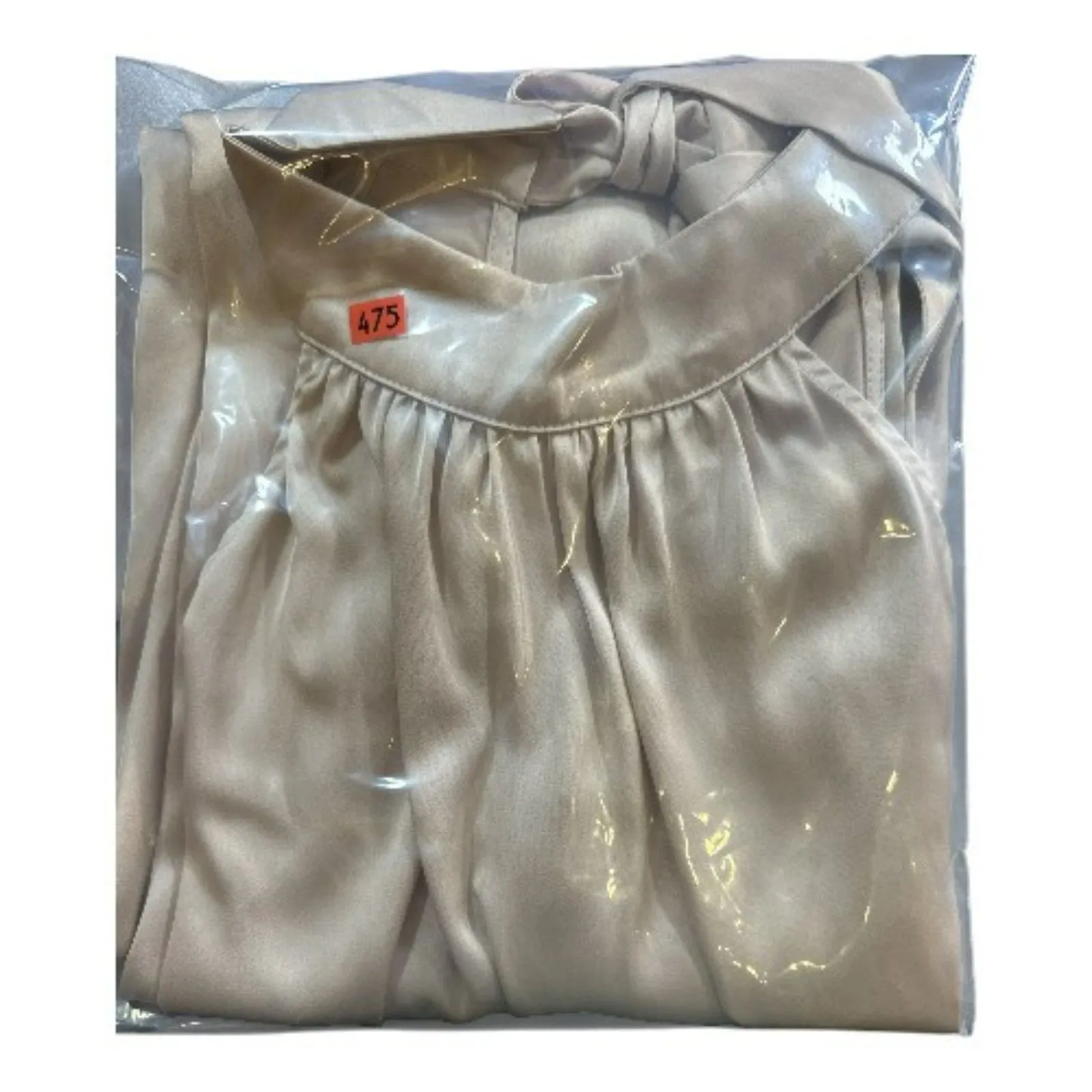 Champagne Colored Satin Halter Dress with‎ Slit Gold Size L - Image 8