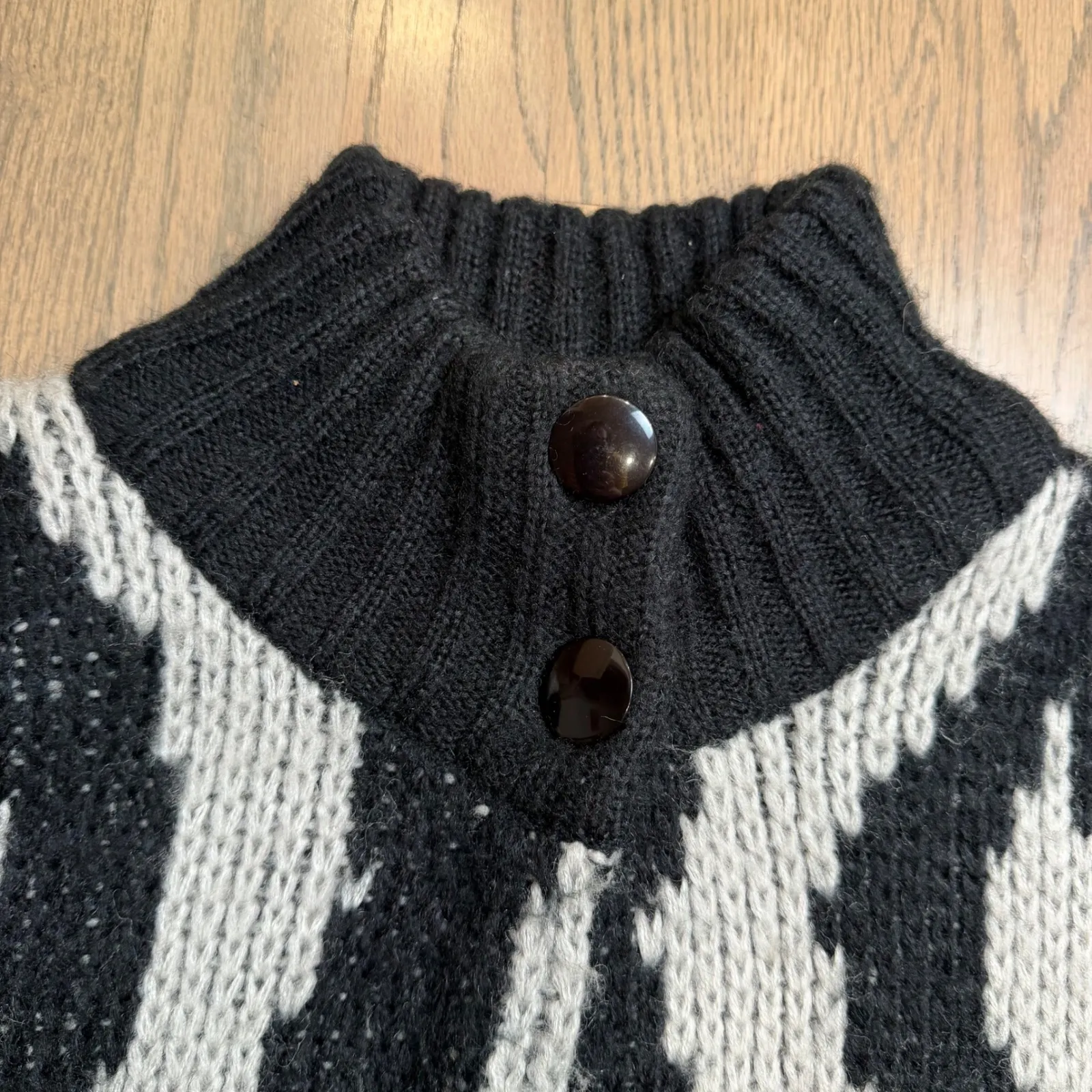 Vtg Monto par le Chois Black Abstract Chunky Knit Cardigan Sweater Buttons M Size M - Image 3