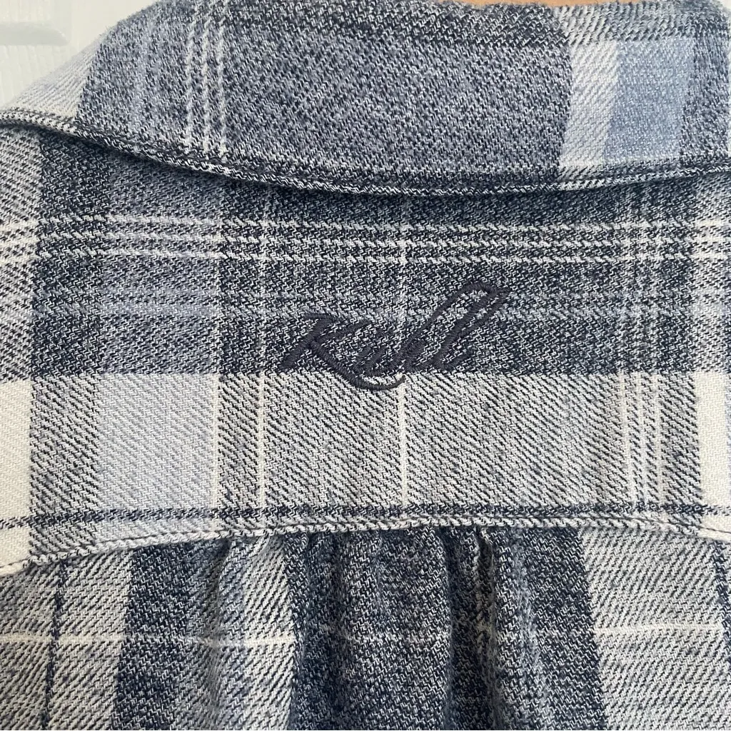 Kuhl Kamila Flannel Blue Plaid Sz Small Long Sleeve Button Down Button Up Collar - Image 5
