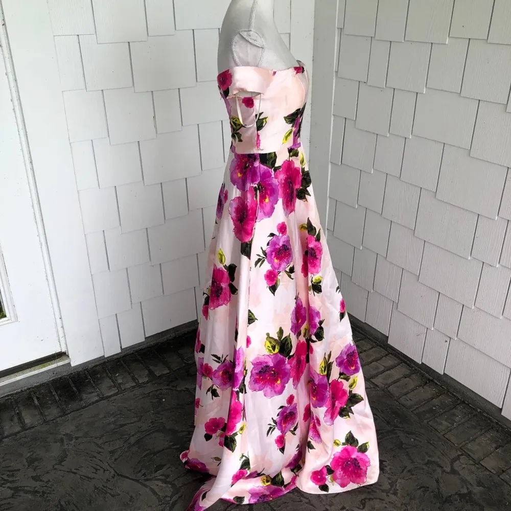 City Studio Women's Pink Floral Off Shoulder Split Neck Formal Dress sz Jr's 1 - Image 3