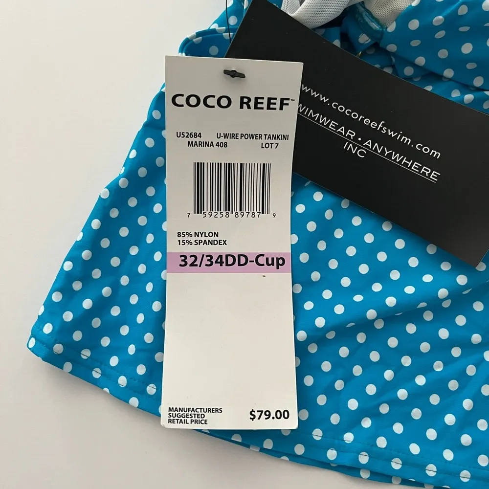 Coco Reef Blue Polka Dot Tankini 32/34 DD U-Wire Power Marina 408 Swimsuit - Image 4