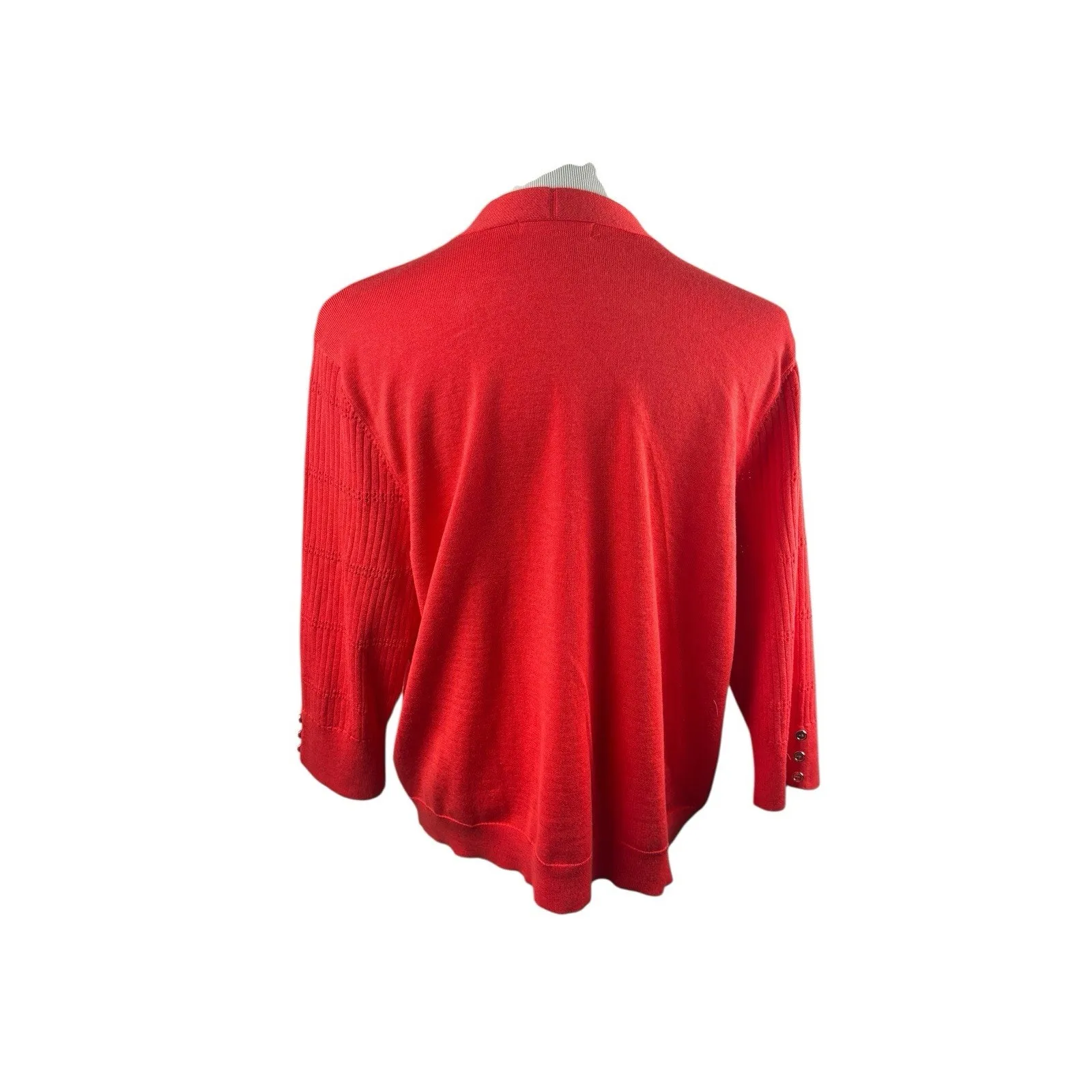 Orange Coral Open Front Knitted Short Cardigan 3/4 Sleeve Gold Hardware XL Rayon - Image 2