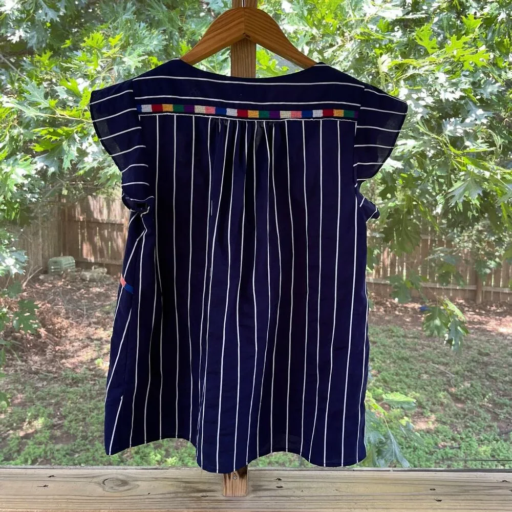 THML Women's Navy Stripe Rainbow Trim Top Size S - Image 2