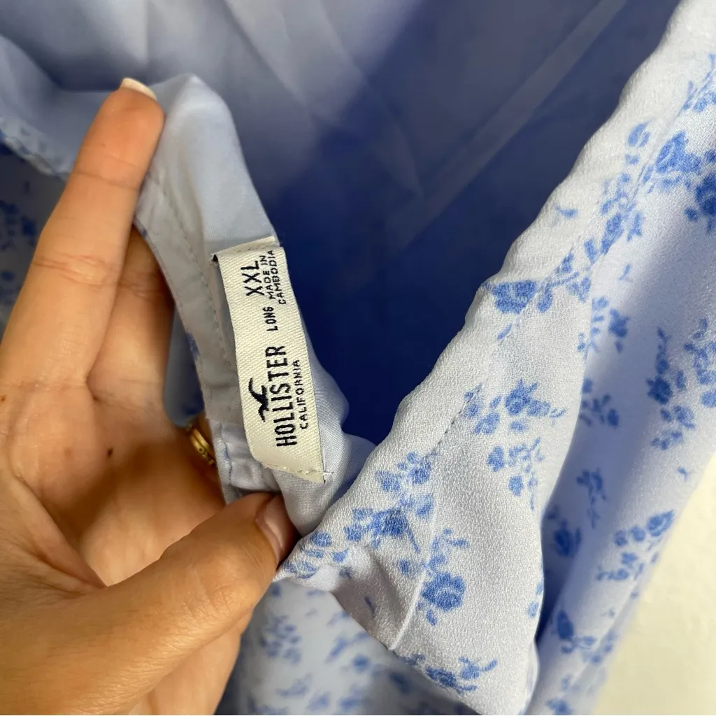 Hollister Maxi Dress Dainty Blue Floral Boho Open Back Size XXL - Image 4