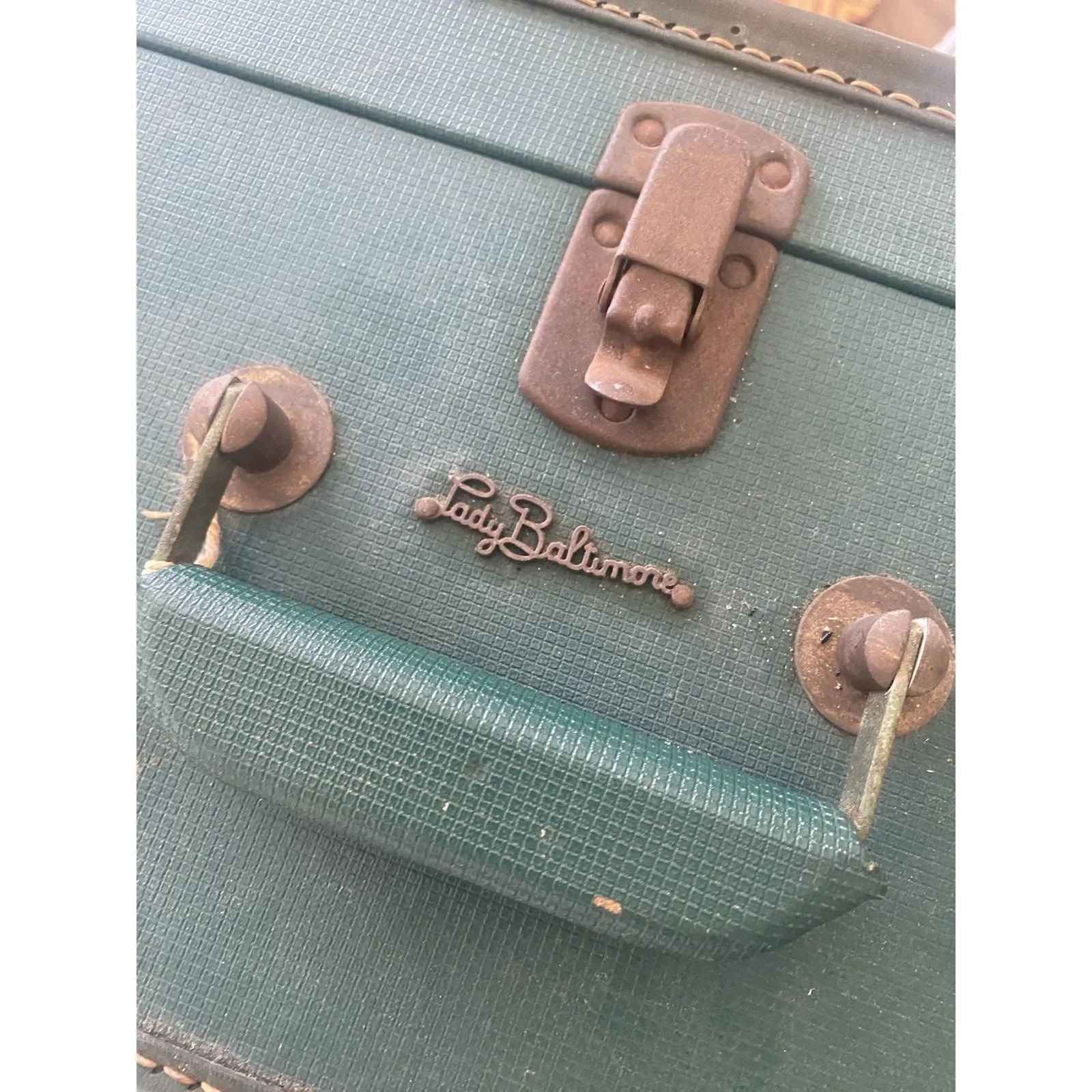 Vintage Lady Baltimore Green Hard Case Suitcase Starline Mid Century Modern Deco - Image 7