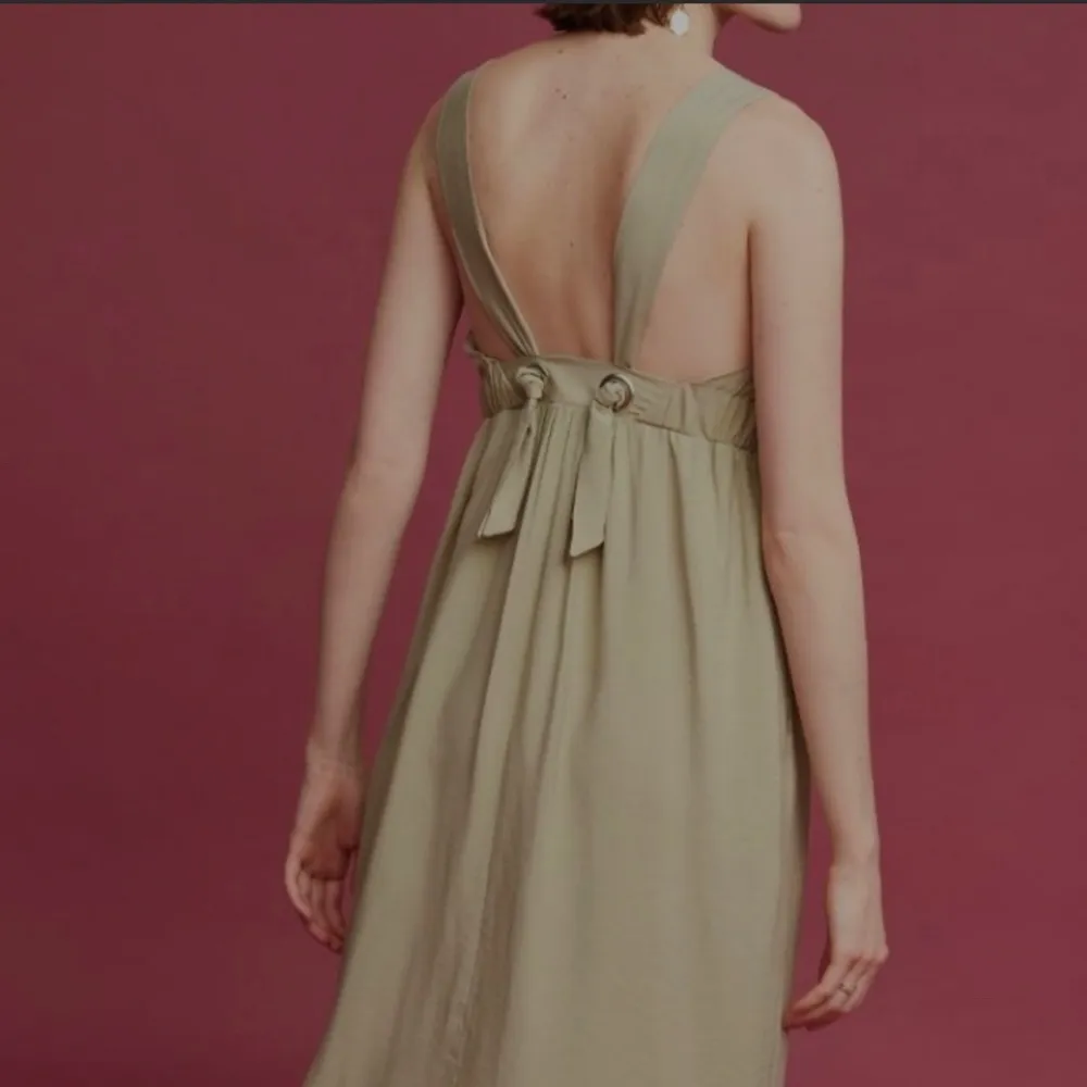 Intropia "Adira" Knotted Midi Apron Dress Sage Green EU40 Size 8 - Image 4