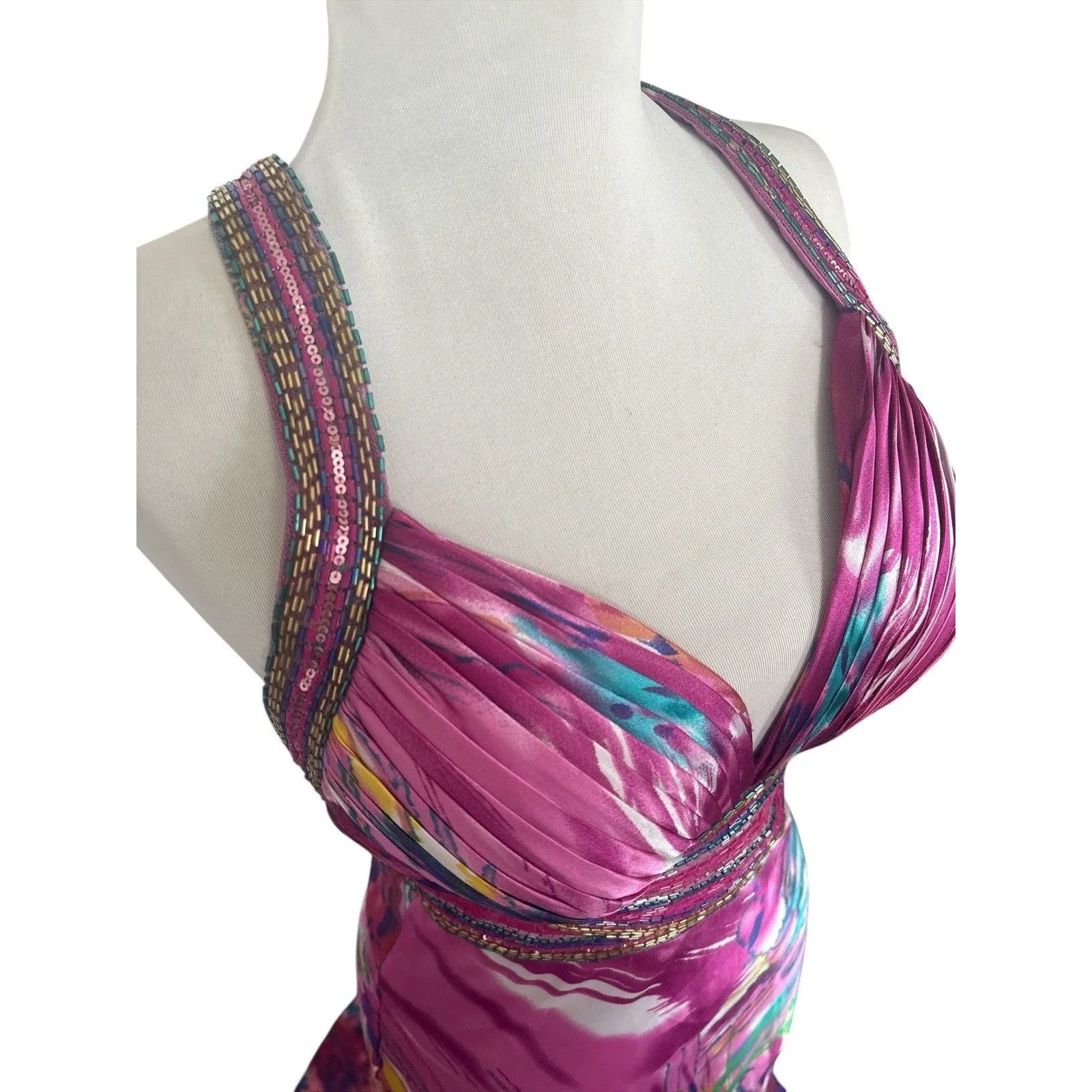 David’s‎ Bridal Pink Floral Watercolor Mermaid Prom Dress Back Detail Size 1/2 - Image 5