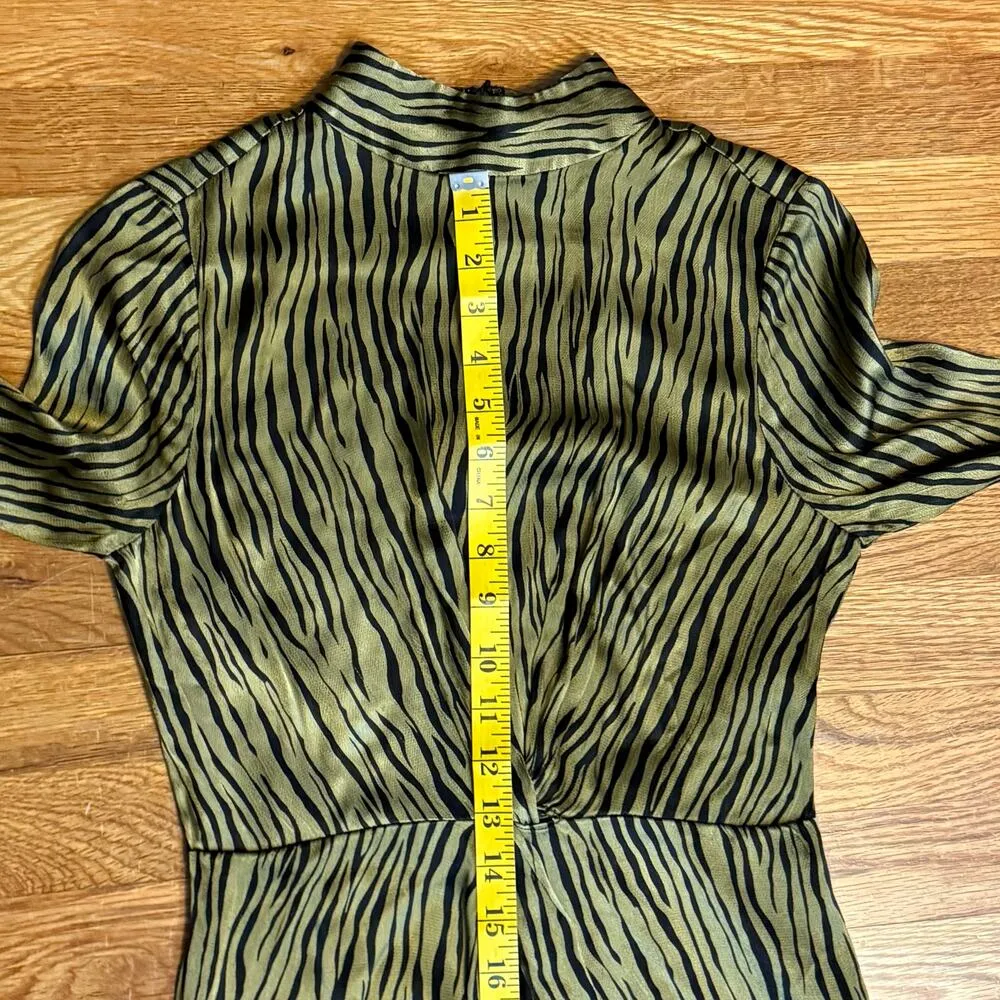 Petersyn Womens XS Zuma Maxi Dress Green Black Satin Print Mock Neck Long Sleeve - Image 7