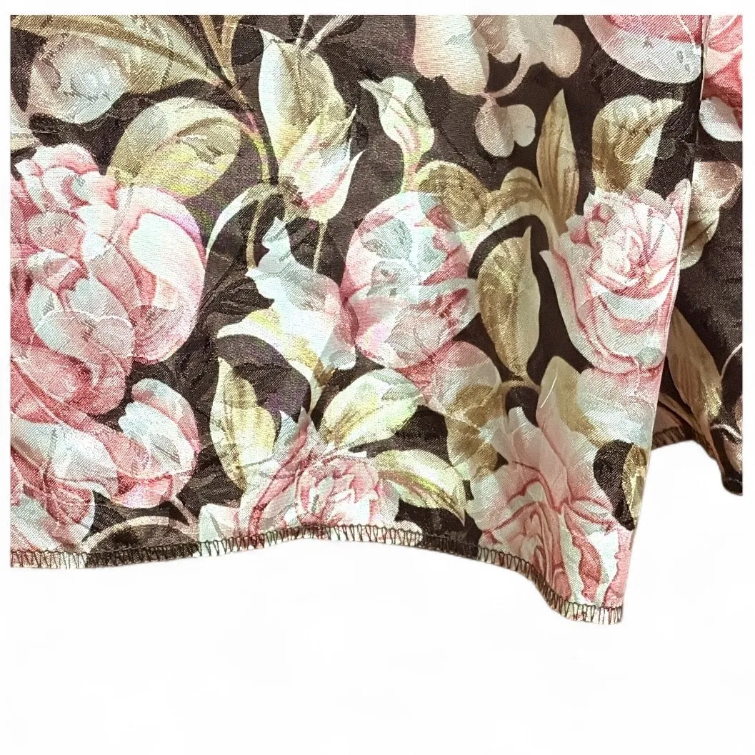Floral Rose Brown Satiny Vintage Robe Kimono size Small - Image 4