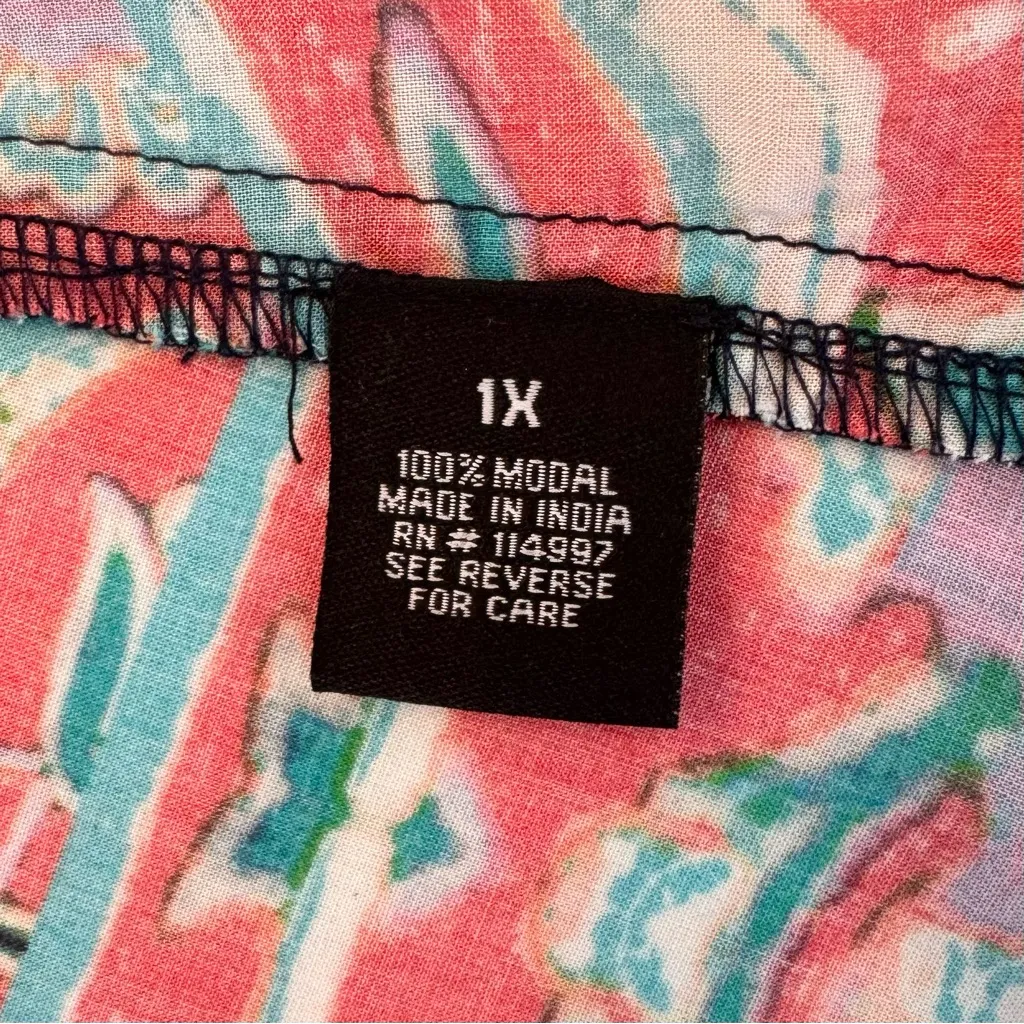 Tolani Collection Kimono Longline Cardigan 1X Blue Red Multicolor Abstract Print - Image 11