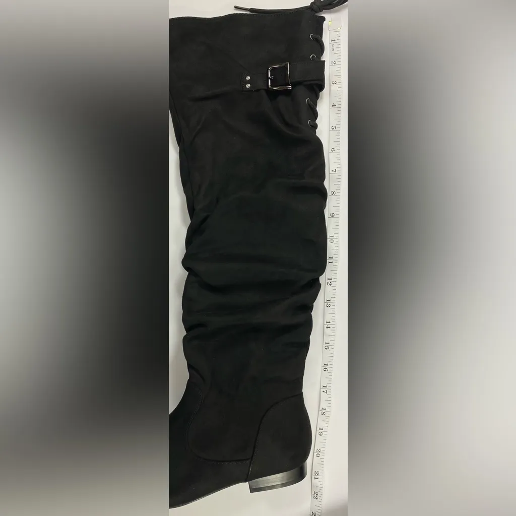 Dream Pairs Women’s 8 Black Suede Over the Knee Fur Ruched Zipper Buckle Boot - Image 4