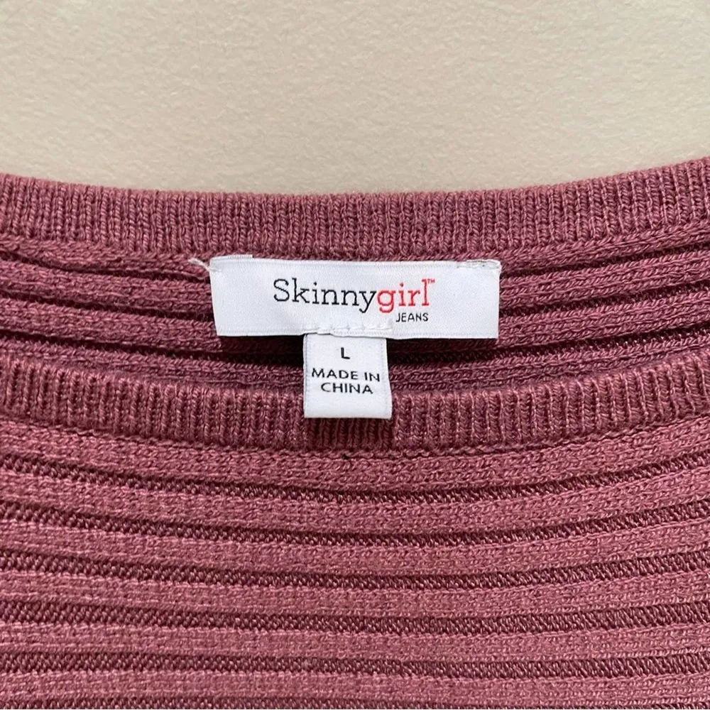 Skinnygirl Casey Boatneck Rib Knit Sweater Mauve Dust Size Large - Image 5
