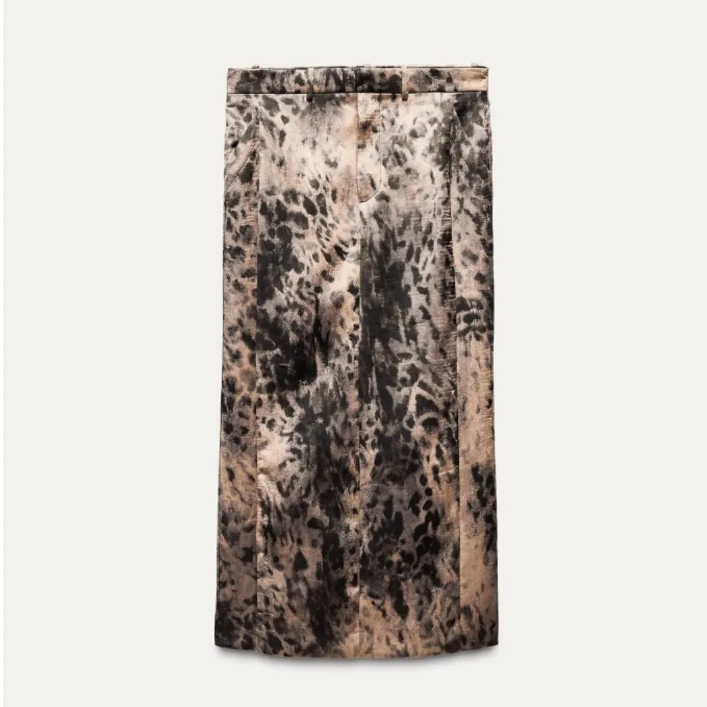 NWOT ZARA ZW Crinkled Print Midi Skirt Silky  Bloggers Fave Leopard / Soft Brown - Image 5