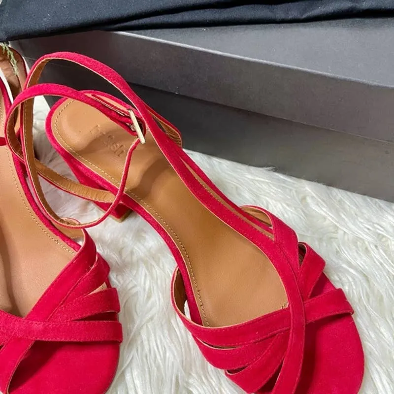 Ba&sh  Red Camelia Block Sandals - Image 6